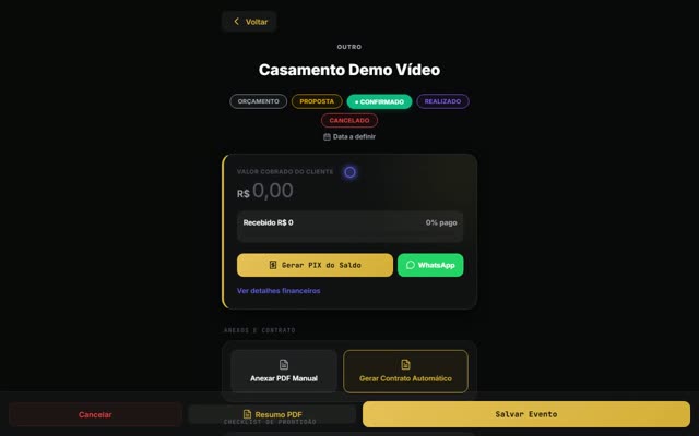 Evento cadastrado em 2 minutos — Bar Plan Pro